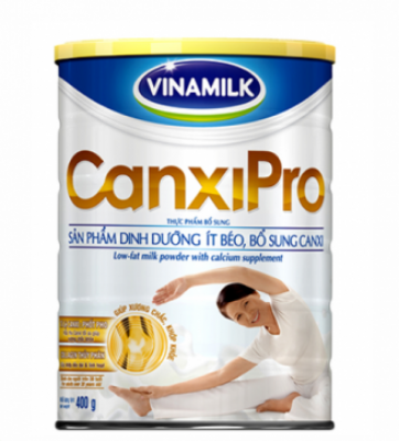 Sữa bột Vinamilk CanxiPro ít béo lon 400g tặng 3 khẩu trang vải kháng khuẩn 2 lớp