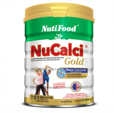 1 Lon Sữa bột Nutifood NuCalci Gold( lon 800g)-Dinh dưỡng bổ sung canxi cho xương chắc khỏe(cho người từ 51 tuổi trở lên)